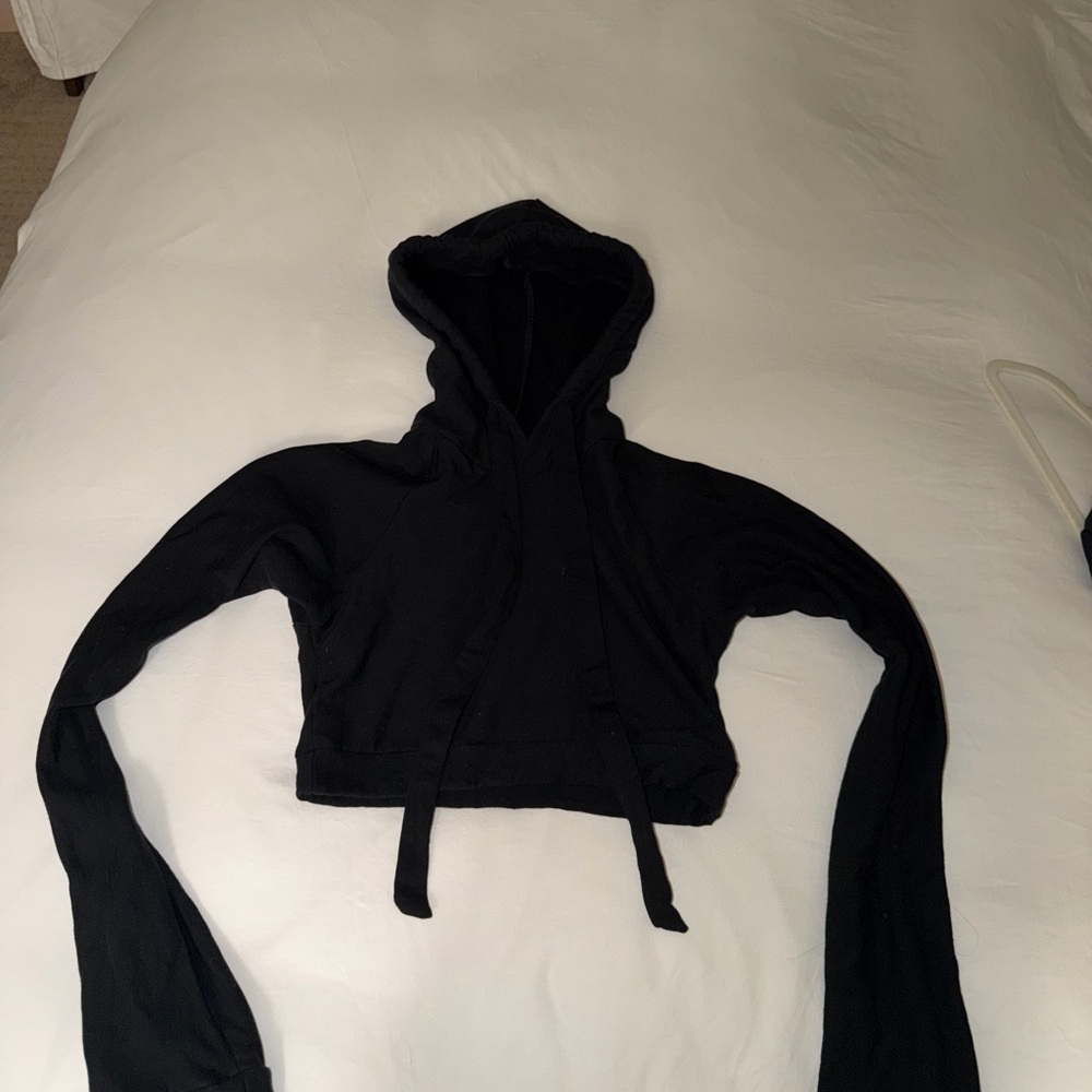 Are You Am I Black Cropped Hoodie with Drawstring